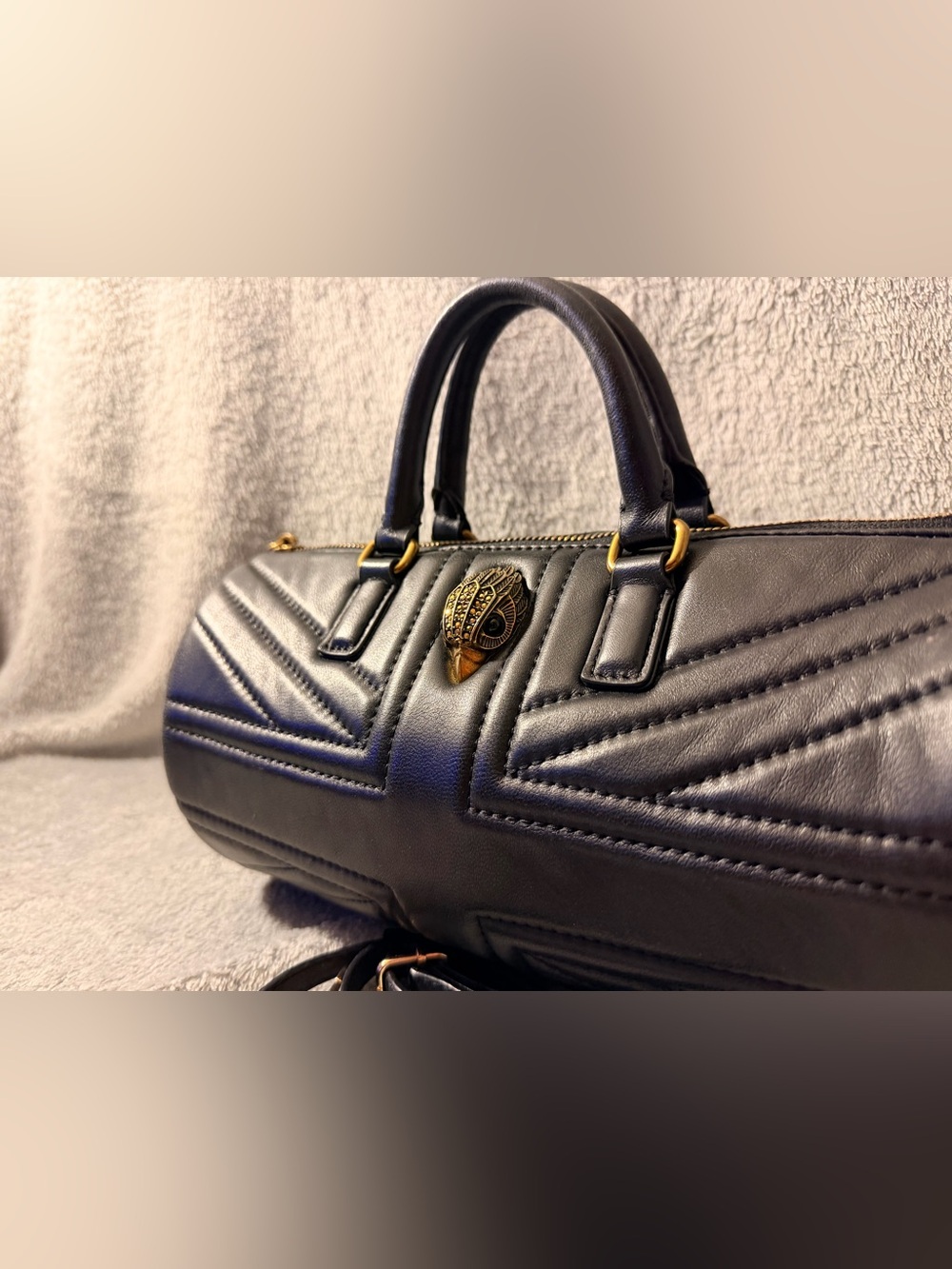 Kurt Geiger Kensington Black Quilted Supple Leather Barrel Satchel